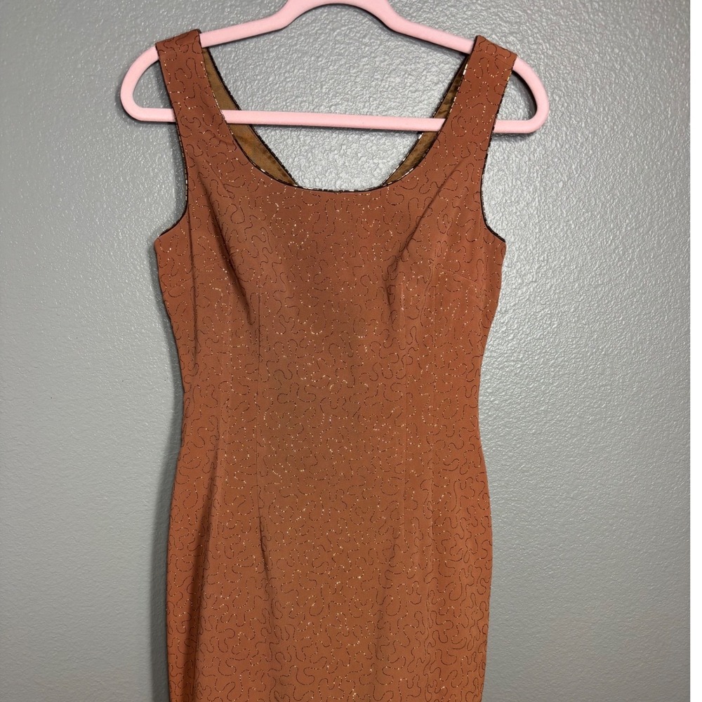 Laundry by Shelli Segal Rust Brown Gold‎ Glitter Swirl Beaded Sheath Dress 4